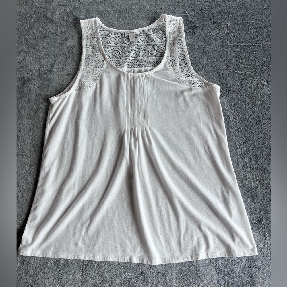 Garnet Hill Tank Top Sleeveless White Lace Organic Cotton Blend Size Medium